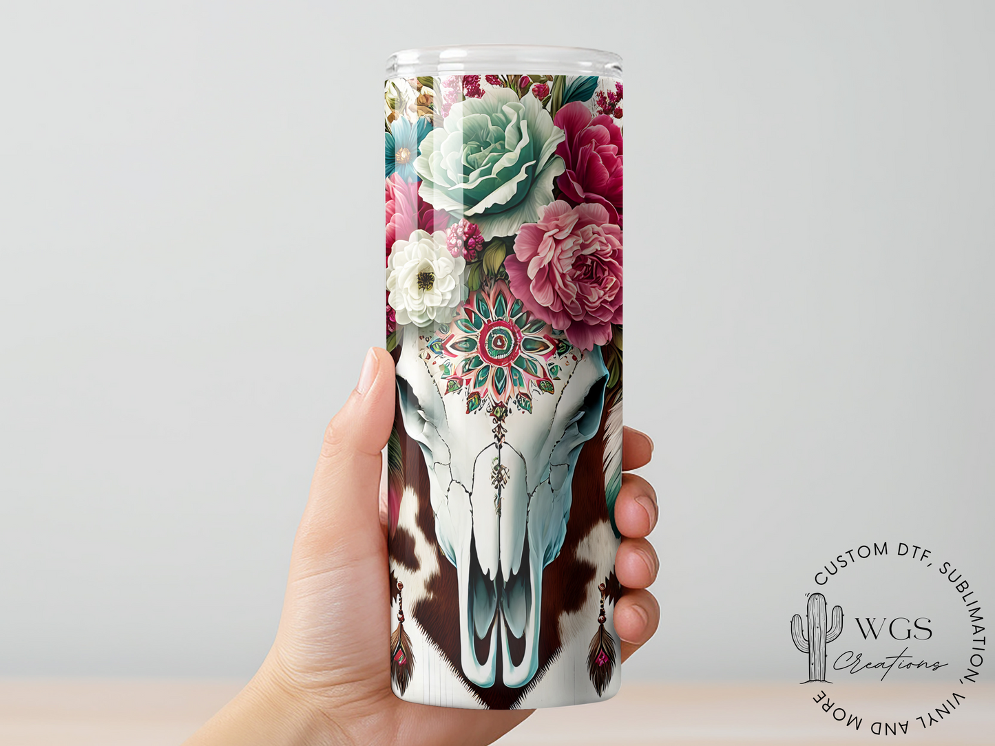 Floral Boho Western Skull 20oz Tumbler