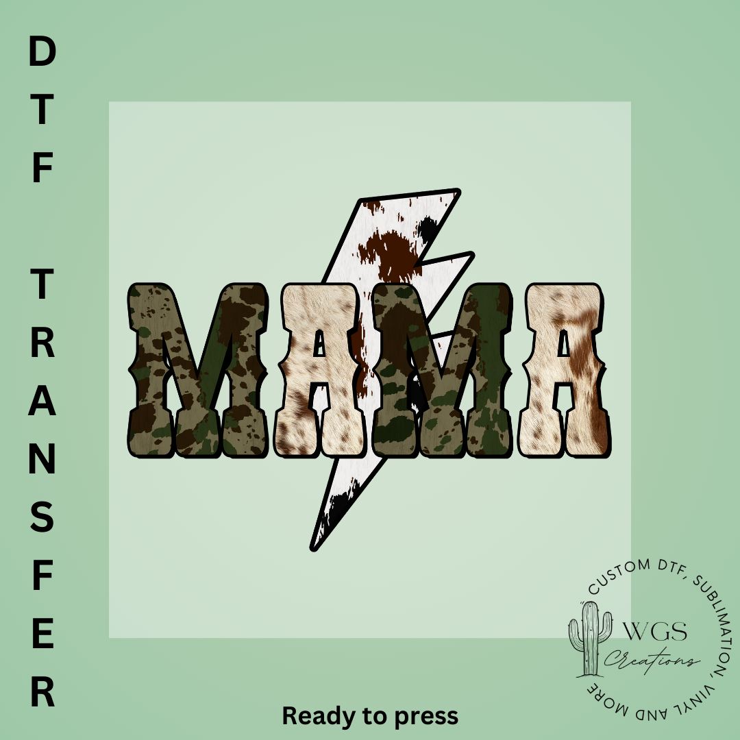 Cowhide Lightning Bolt Mama DTF Transfer