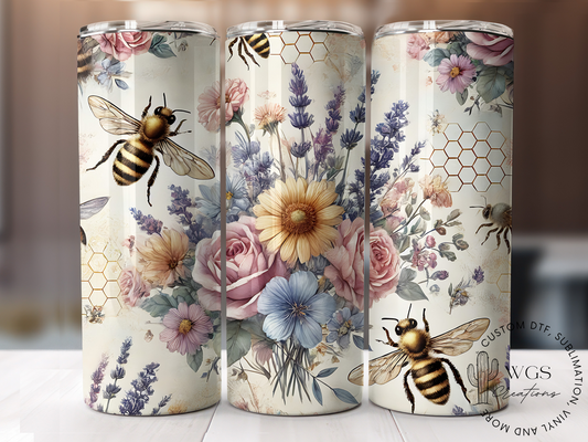Floral Bee Vintage 20oz Tumbler