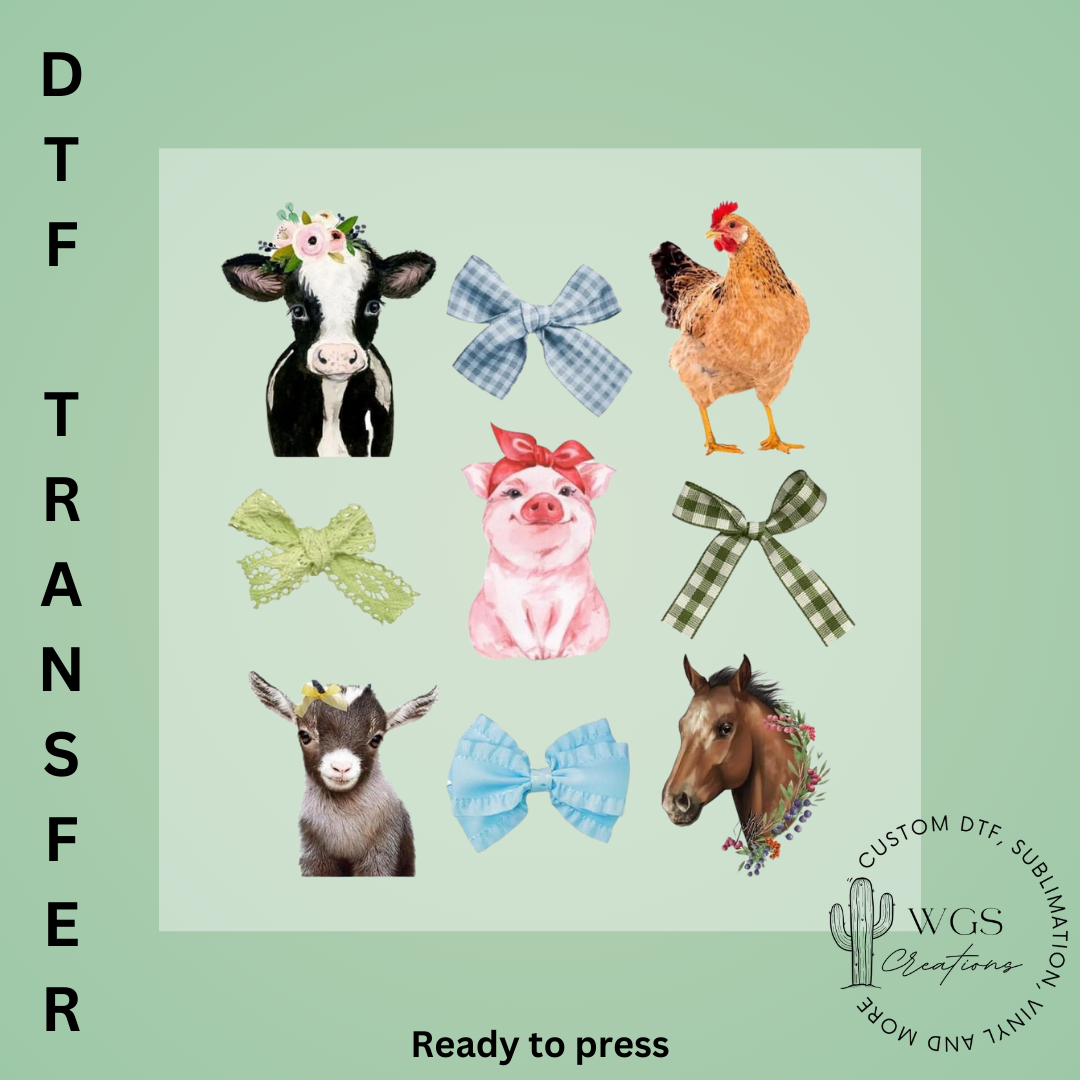 Farm Animal Bows DTF Transfer