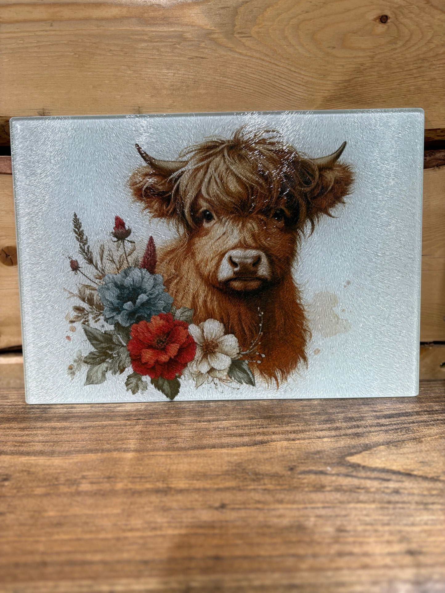 Floral Cow Glass Cutting Board