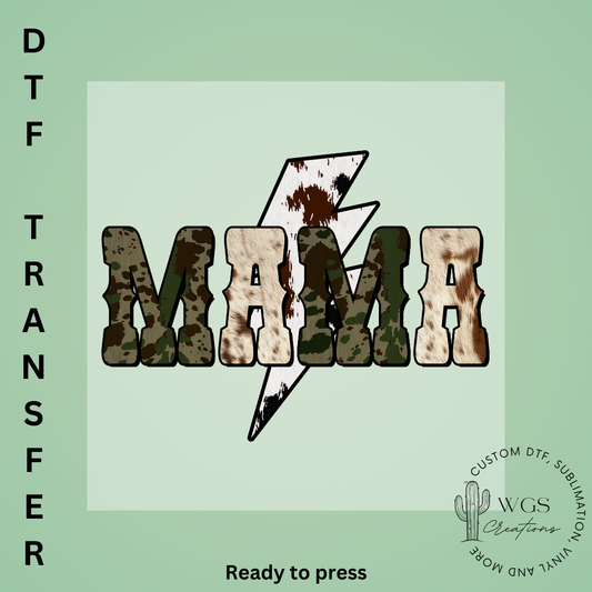 Cowhide Lightning Bolt Mama DTF Transfer