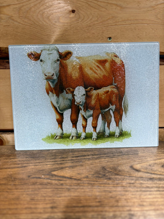 Cow Calf Glass Cutting Board
