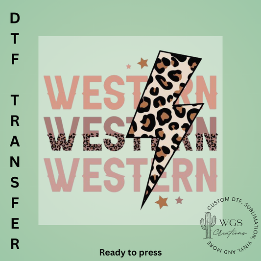 Leopard Lightning Bolt Western DTF Transfer