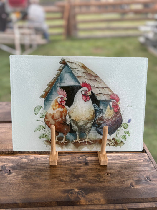 Chicken Coop Glass Cutting Board
