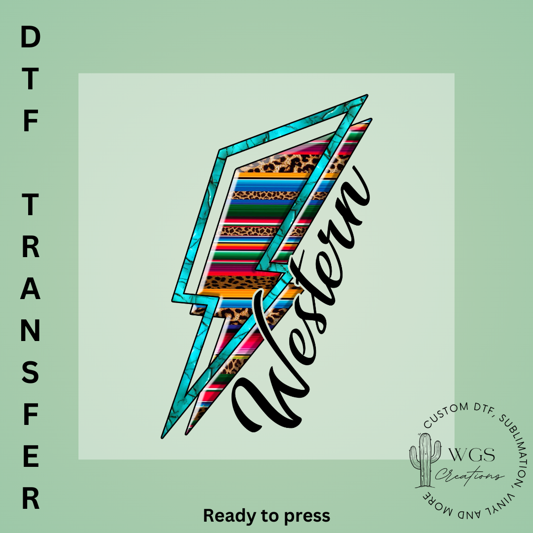 Western Lightning Bolt DTF Transfer