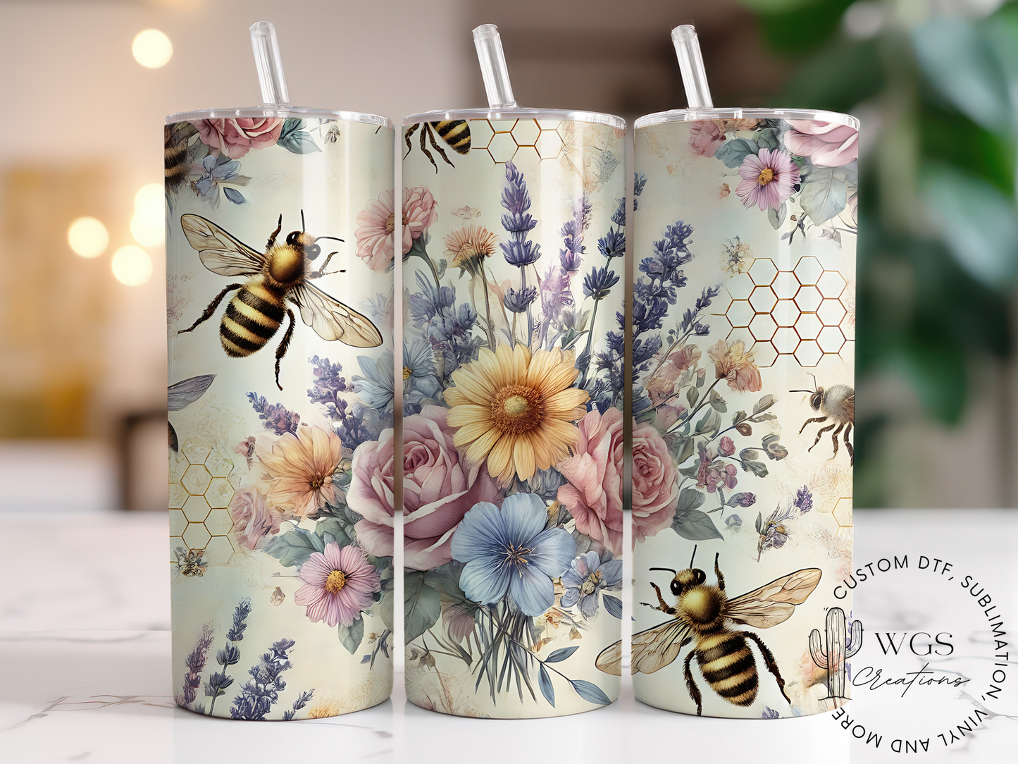 Floral Bee Vintage 20oz Tumbler