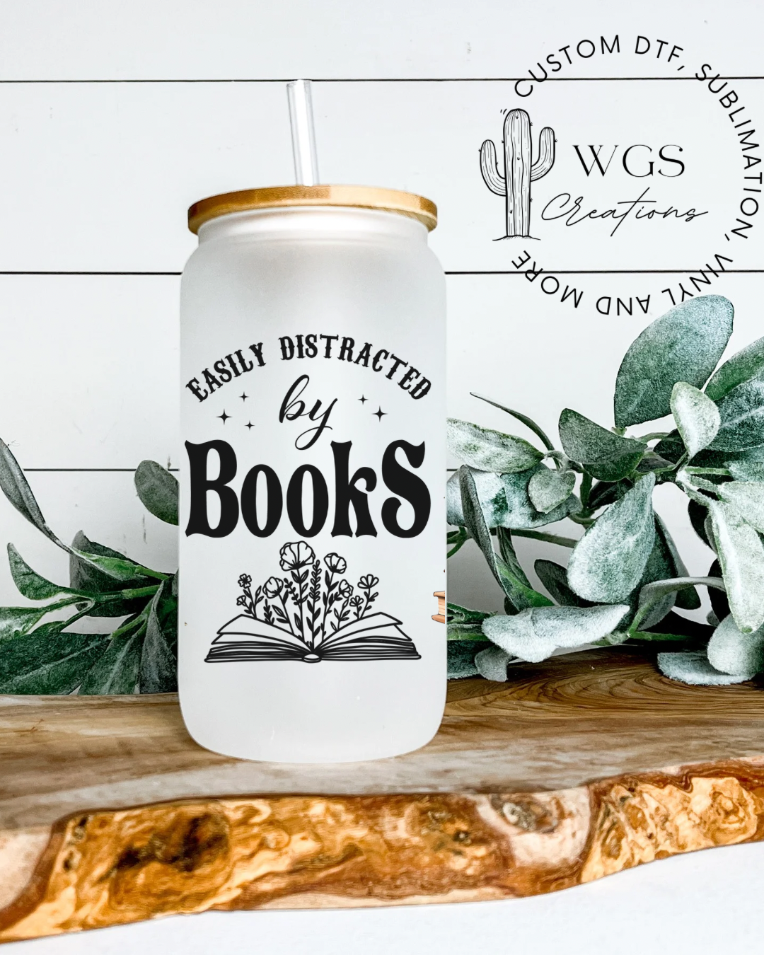 Easily Distracted by Books 16oz Glass Can