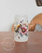 Floral Bee 16oz Frosted Glass Can